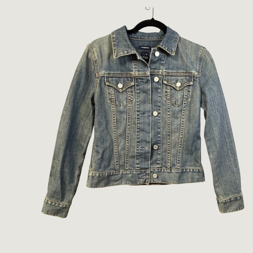 Gap Stretch Denim Trucker Jacket‎ Medium Wash Blue Jean XS RN 54023